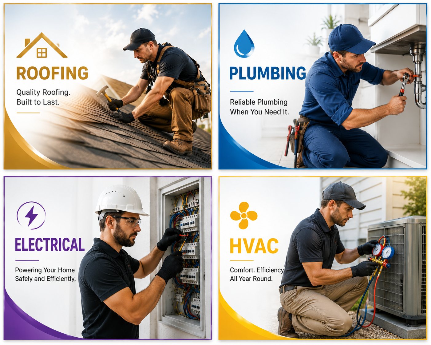 JustOnePro California home-service trades — roofing, plumbing, electrical and HVAC contractors matched one-to-one